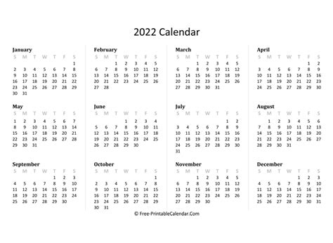 2022 Year Calendar Yearly Printable 2022 Calendar Templates And