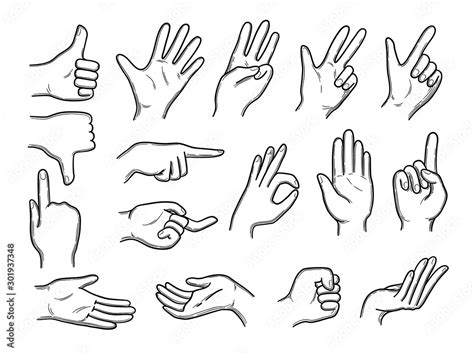 Hands Doodles Expression Gestures Human Hands Pointing Shaking Vector Hand Drawn Style Human