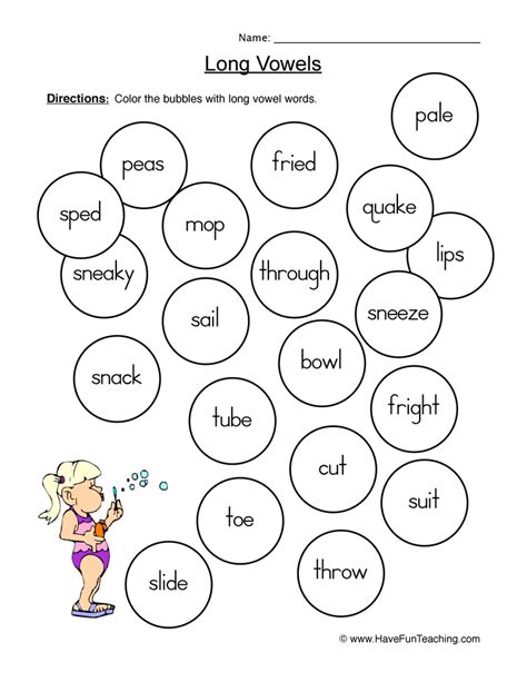 Long Vowels Coloring Worksheet By Teach Simple
