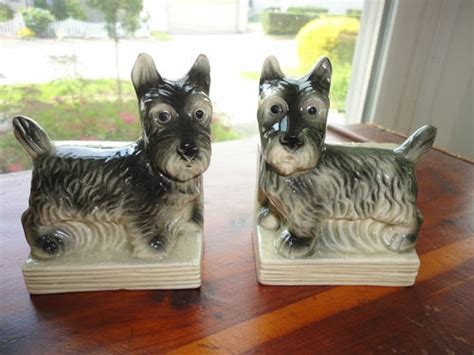 Vintage 20s 30s Small Ceramic Scottish Terrier Bookends German