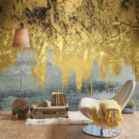 Removable Wallpaper Mural Abstract Gold Temporary Wallpaper Etsy