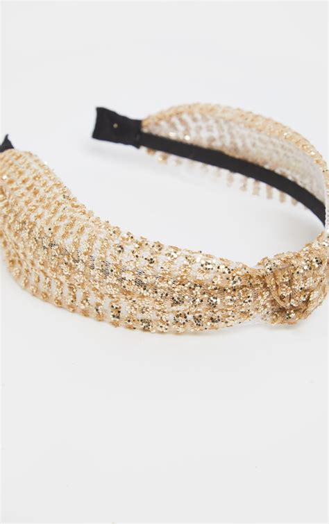 Gold Glitter Knotted Headband Accessories Prettylittlething
