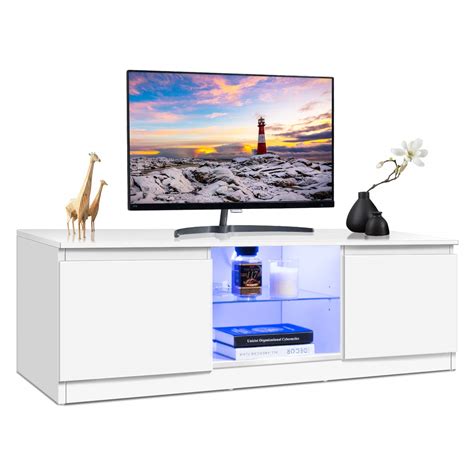 Modern Tv Stand With Led Lights High Gloss Media Console Storage