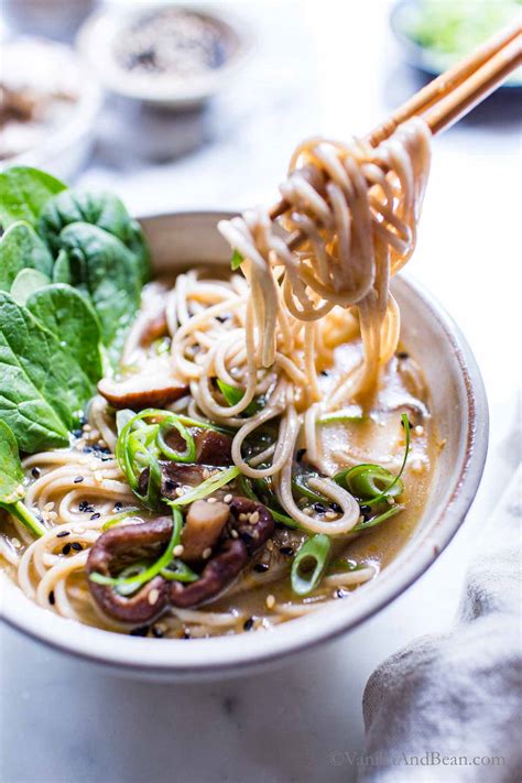 Mushroom Ramen Noodles With Miso And Spinach Vanilla And Bean