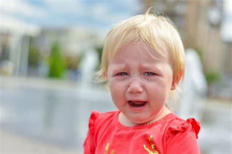 Little Girl Crying With Tears In The Street Stock Image Image Of