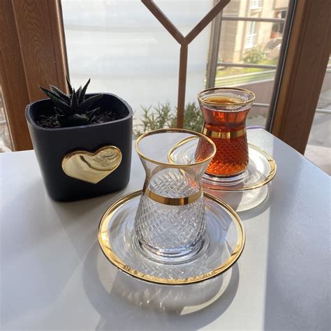 12 Pcs Irem Gold Color Turkish Tea Set Traditional Turk
