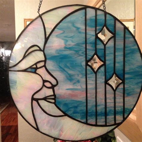 Man In The Moon Stained Glass Round Panel Made To Order Free Etsy