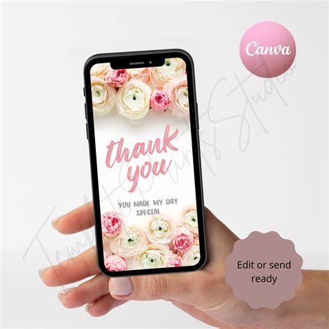 Electronic Thank You Card Template Digital Editable Digital Download