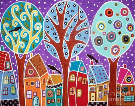 Three Trees Three Birds And Six Houses Painting By Karla Gerard Fine
