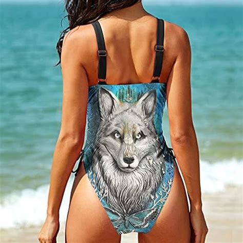 Women S Wolf Swimwear Tie Side High Waist Elegant Swimsuit Summer Tummy