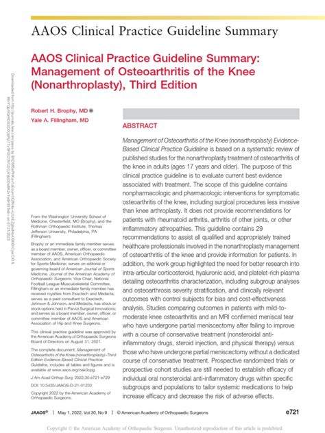Aaos Clinical Practice Guideline Summary 10 Pdf Osteoarthritis