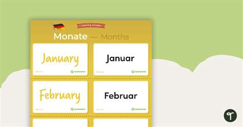 Months German Language Flashcards Teach Starter