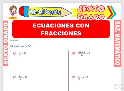 Ecuaciones Con Fracciones Para Sexto Grado De Primaria Web Del