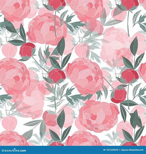Seamless Floral Pattern With Peonies Vector Illustration Stock