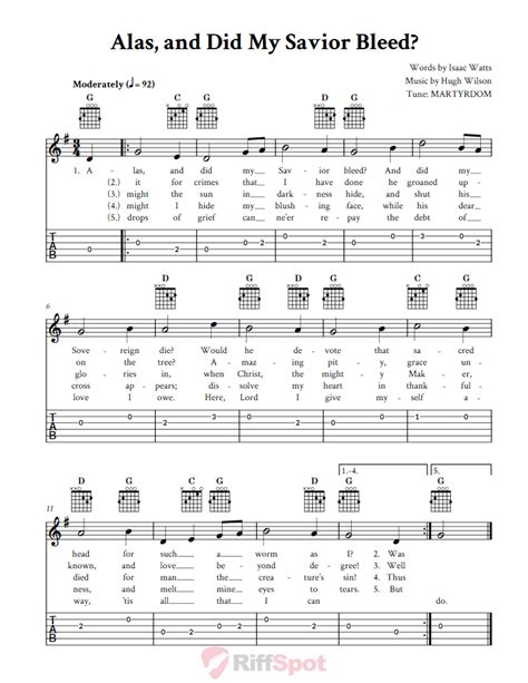 Alas And Did My Savior Bleed Easy Guitar Sheet Music And Tab With Chords And Lyrics