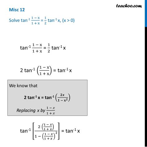 Misc 12 Solve Tan 1 1 X1 X 12 Tan 1 X Ncert