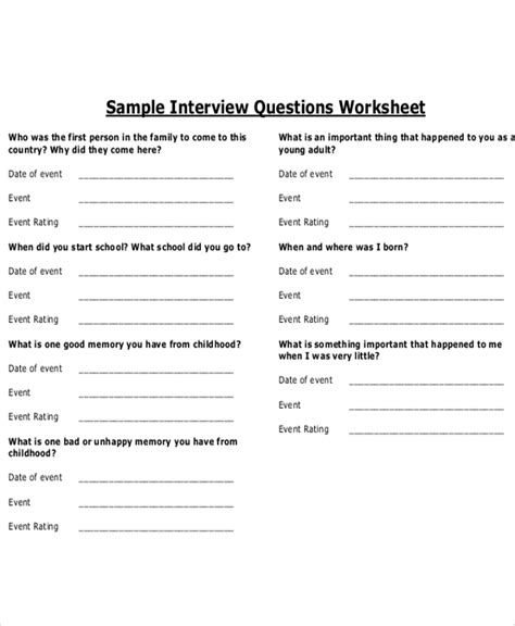 Printable Sample Interview Questions Forms And Tem Vrogue Co