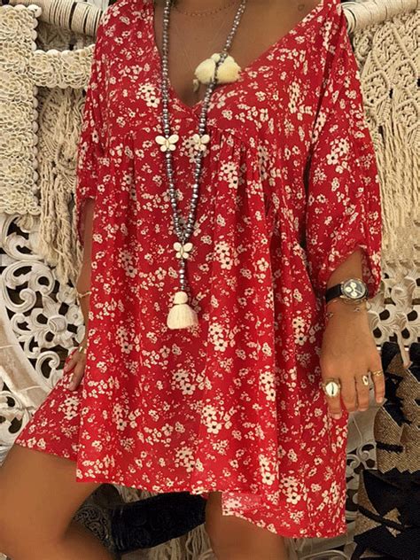 Target/sports & outdoors/navy long sleeve shirt (3394)‎. Women Dress Boho Floral Swing Casual V Neck Long Sleeve ...