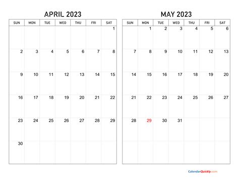 April And May 2023 Calendar Calendar Quickly