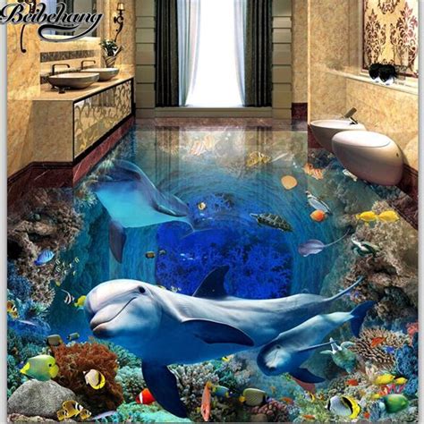 Beibehang Custom Flooring 3d Underwater World Dolphin Mother And Son