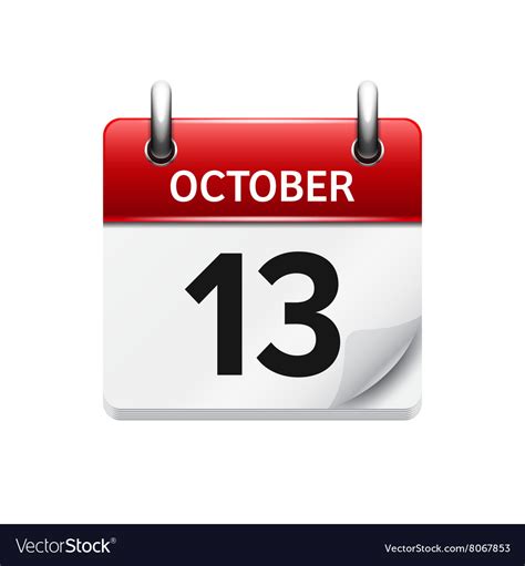 October 13 Flat Daily Calendar Icon Date Vector Image