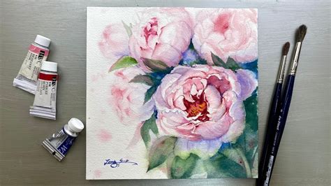 Watercolor Painting Pink Peonies Advanced Tutorial Step By Step Youtube