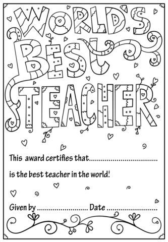 Printable cute teacher appreciation coloring pages. World's Best Teacher Diploma coloring page | Teacher ...