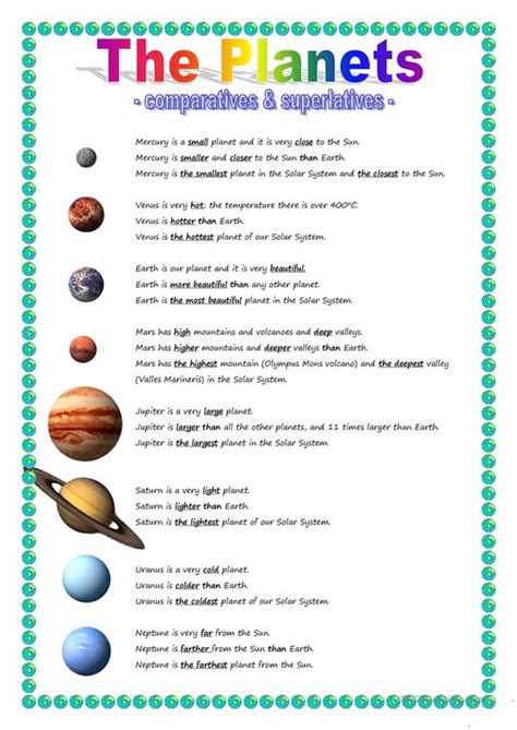 The Planets Comparative And Superlative English Esl Worksheets