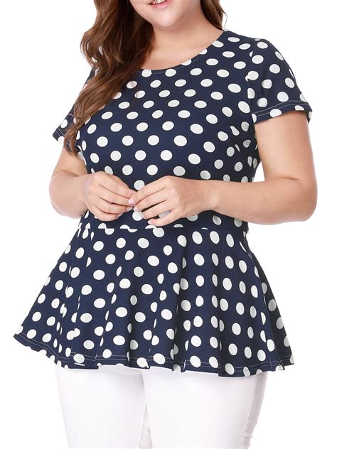 Womens Plus Size Short Sleeves Polka Dots Peplum Top