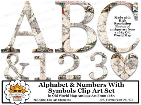 1 Old Map Alphabet Designs And Graphics