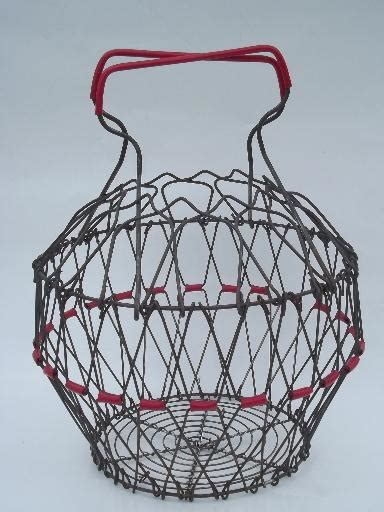 Vintage Wirework Kitchen Garden Basket Collapsible Old Wire Egg Basket