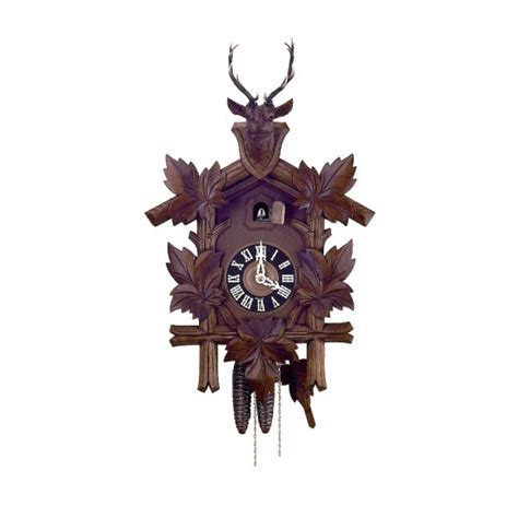 Carved 1 Day Hunting Style Cuckoo Clock With Deer Head And Five Maple