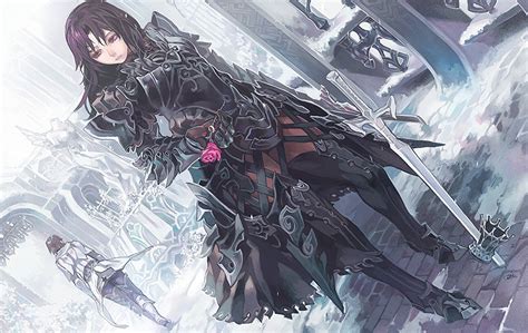Desktop Wallpapers Armor Swords Warriors Aoin Roses Anime Female