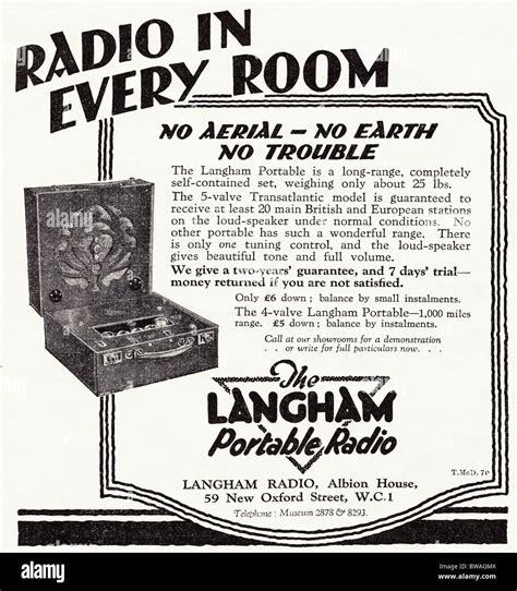 Advertisement For Langham Portable Radio In English Magazine Dated 1928