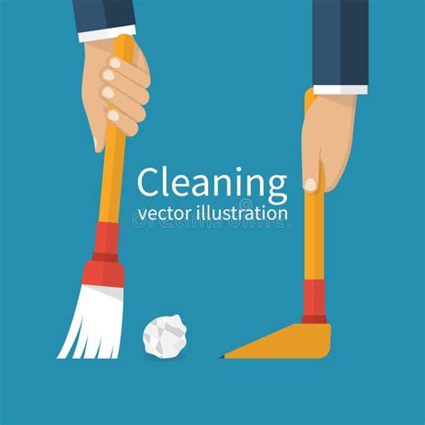 Cleaning Service Broom And Dustpan Stock Vector Illustration Of