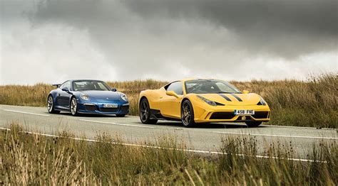Porsche 991 turbo s vs ferrari 458. Ferrari 458 Speciale vs Porsche 911 GT3 video twin test (2014) | CAR Magazine