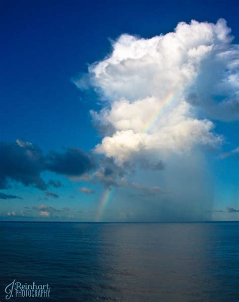 Rainbow Over Ocean Clouds Blue Skies Rain Storm Photo Clouds Sky