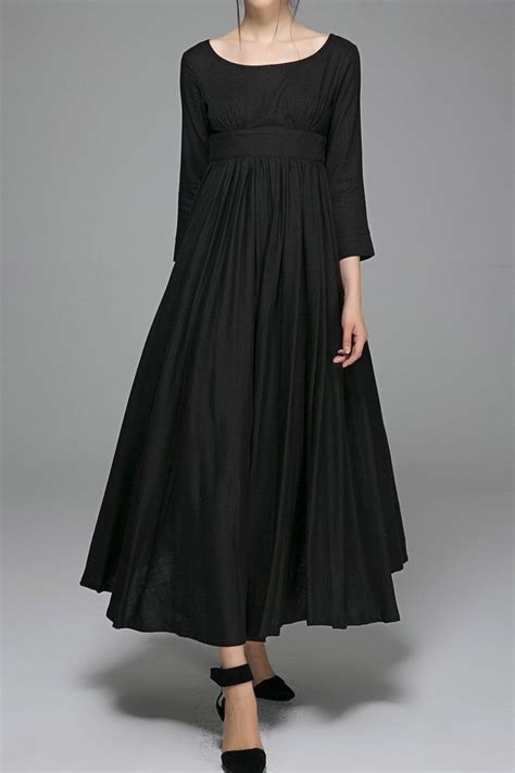 Empire Waist Dress Vintage Style Maxi Dress Black Linen Etsy Black