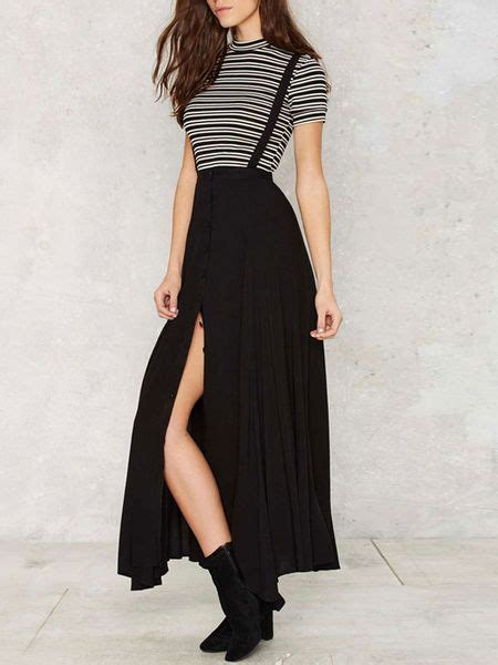 Black Maxi Skirts Split Pleated Long Suspender Skirts Стильные наряды