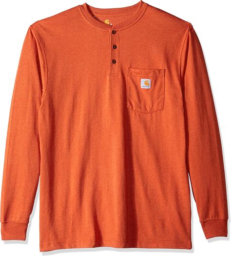 Carhartt Mens Workwear Pocket Long Sleeve Henley Shirt Rustic Orange