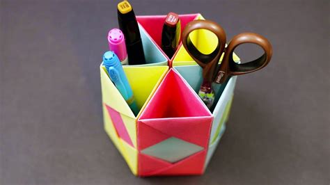 Origami Pencil Holder Desk Organizer Diy Paper Craft Tutorial