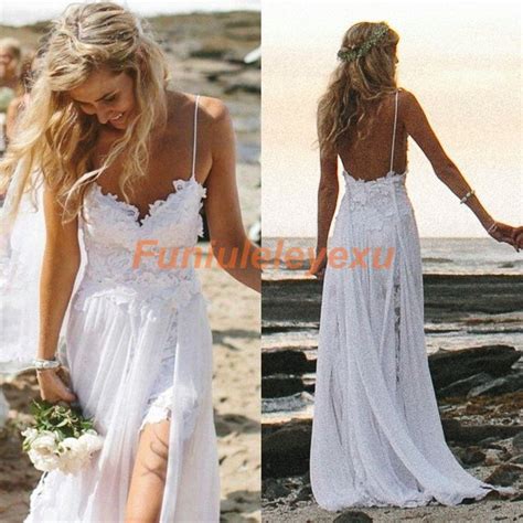 Perfectly crafted beach wedding dresses are designed to make the bride feel comfortable and walk with ease on the beach. Sexy New Spaghetti Backless Beach Wedding Dresses Summer ...