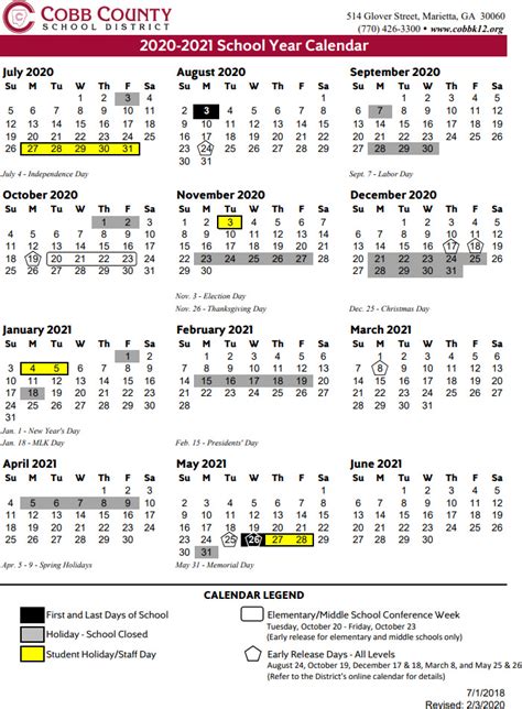 Cobb County School Calendar 2020 2021 Academic Calendar
