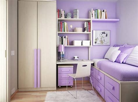 Cute Purple Bedroom Design For Teenage Girls Room With Small Space