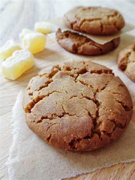 homemade ginger biscuits using light muscovado sugar and crystallised ginger pieces