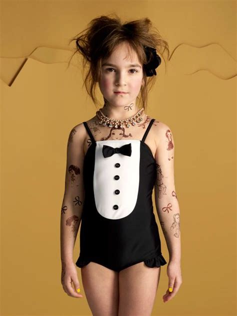 Tattoos And Bow Tie Swimming Costume Strong Man Inspired Kids Fashion