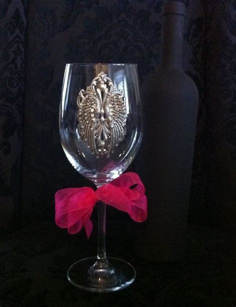 Angel Adorned Crystal Wine Glass With Angel Wings Silver Ox Brass Background Swarovski