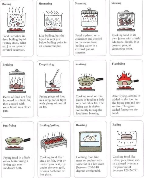 cooking methods and the different ways to cook food vocabulary boiling simmering steaming