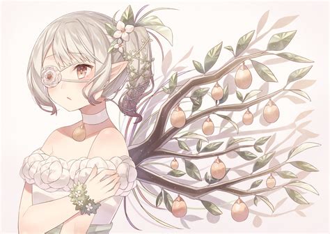 Wallpaper Drawing Illustration Flowers White Hair Anime Short