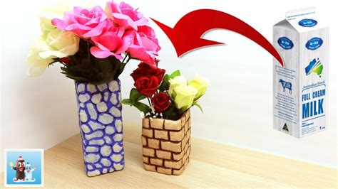How To Make Flower Vase From Milk Container Easy Art And